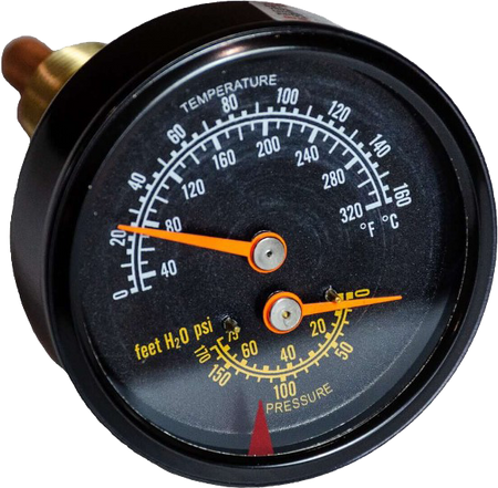 Thermo-manometer black 2-1/2''dia. 0/75psi,  0/160C 1/2'' NPT back