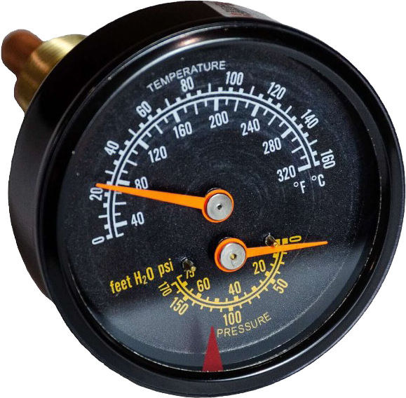 Thermo-manometer black 2-1/2''dia. 0/75psi,  0/160C 1/2'' NPT back